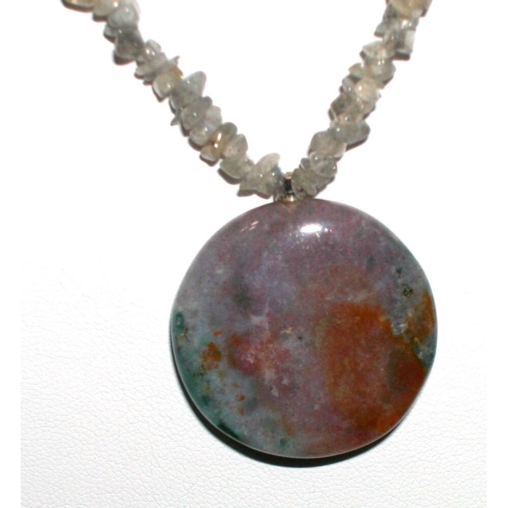 Labradorite & Amethyst Beaded Necklace With Large Jasper Pendant